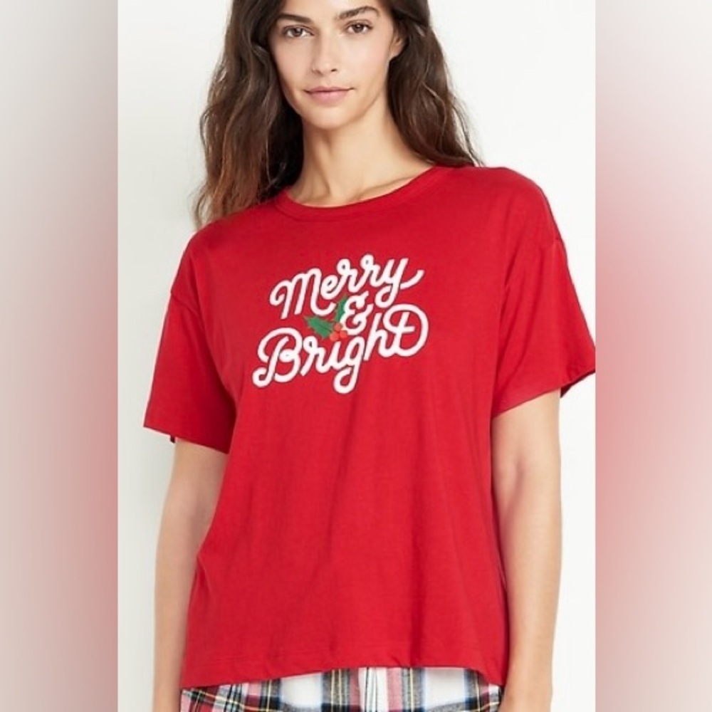 Old Navy “Merry & Bright" Christmas Holiday Pajama Top Size 3X